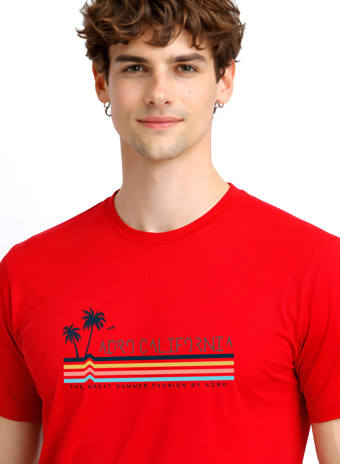 Adro Mens California Graphic T-Shirt | Retro Stripe Print Cotton Summer Tshirt | Stylish Beach T shirt | Comfortable Graphic Tee