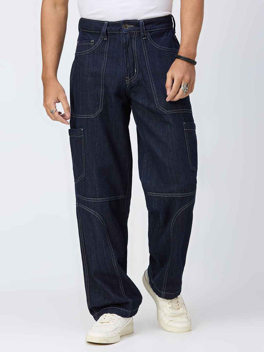 Men's Raw Contrast Stitch Straight Fit Jeans B5IVE