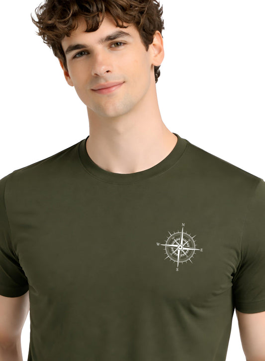Adro Mens Chest Printed Tshirt | Minimal Graphic 100% Cotton Casual Travel T-shirt | Stylish Explorer Look Summer T shirt for Men