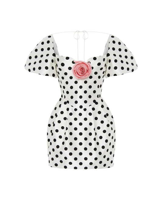 Rose Detail Polka Dot Mini Dress