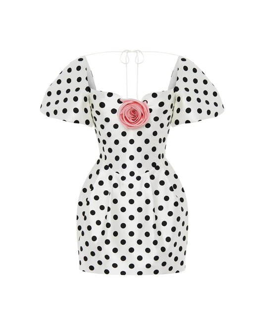 Rose Detail Polka Dot Mini Dress De Novoo