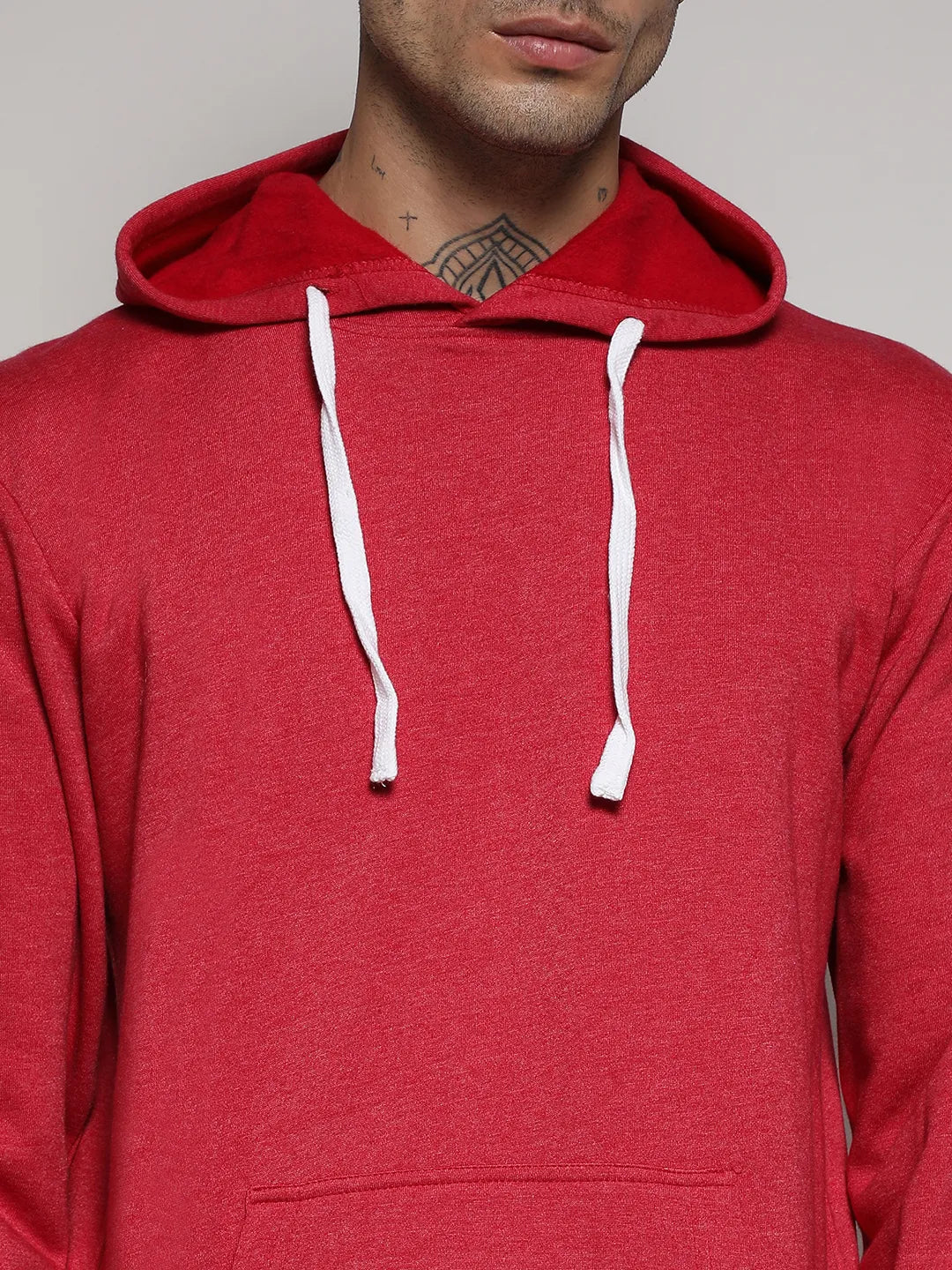 Red Pullover Hoodie With Contrast Drawstring