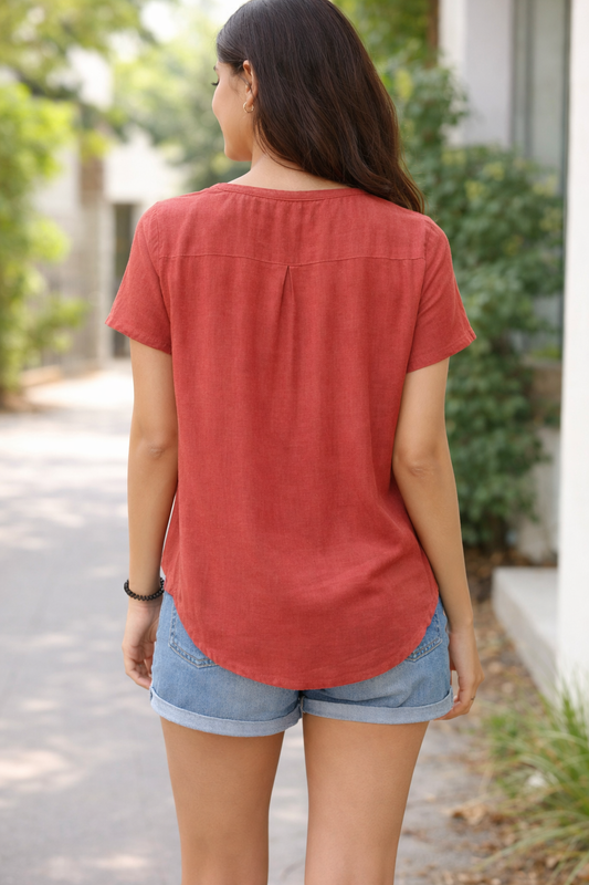 Rust Half Sleeves Rayon Top