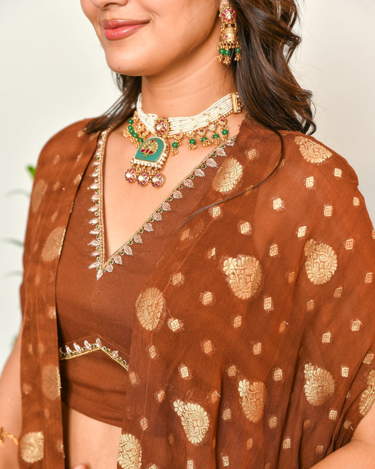 Brown Viscose Anarkali Lehenga Set