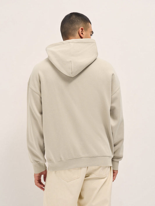 Beige Solid Relax Fit Hoodie with Kangaroo Pocket