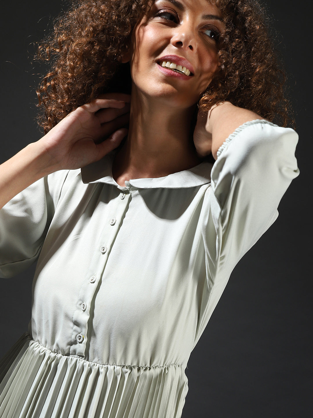 Pleated Tie-Up Dress