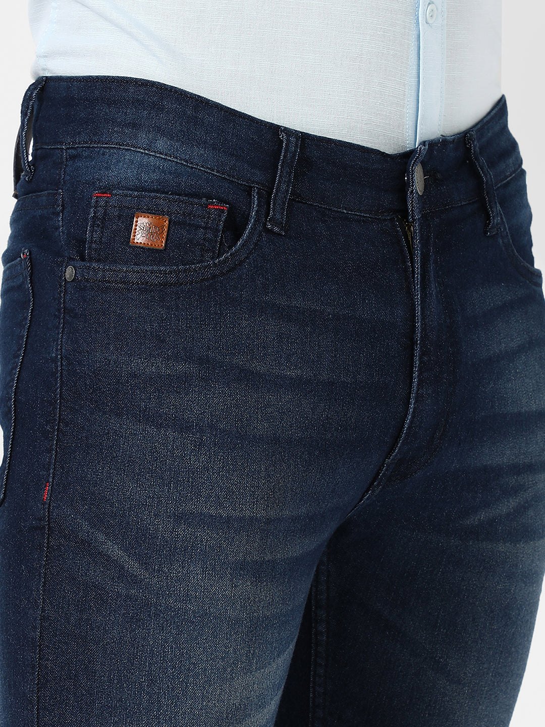 Tapered Dark-Wash Denim Jeans