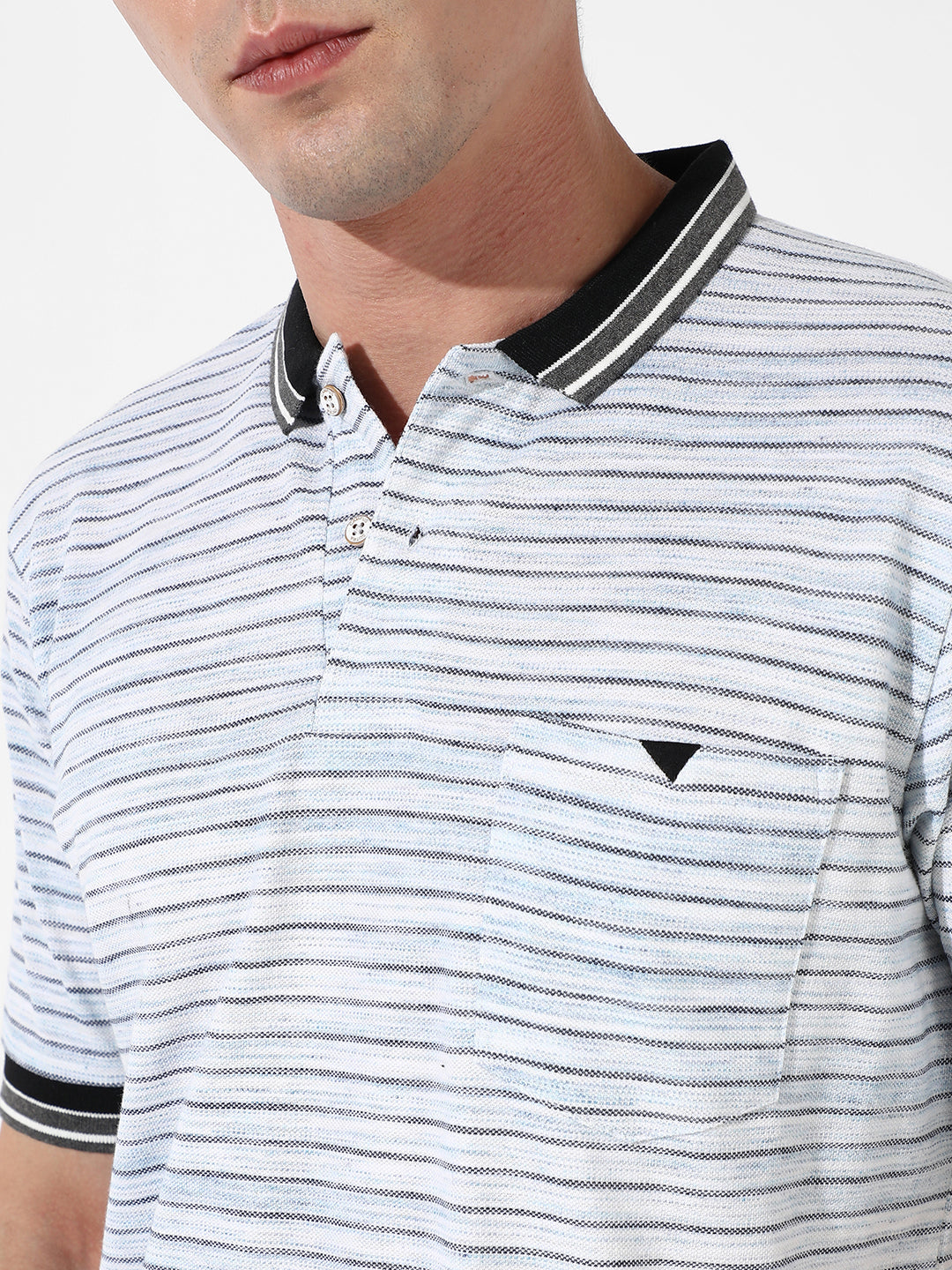 Grey Striped Polo T-Shirt
