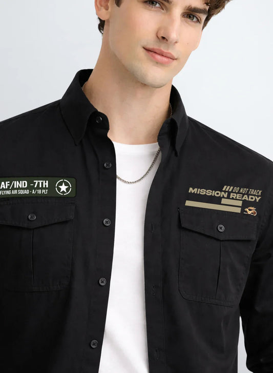 ADRO Mens Cargo Shirts in Regular Fit | Smart Dual Chest Pockets | Summer Military Jacket Style | Shacket Style Cotton Printed Shirt
