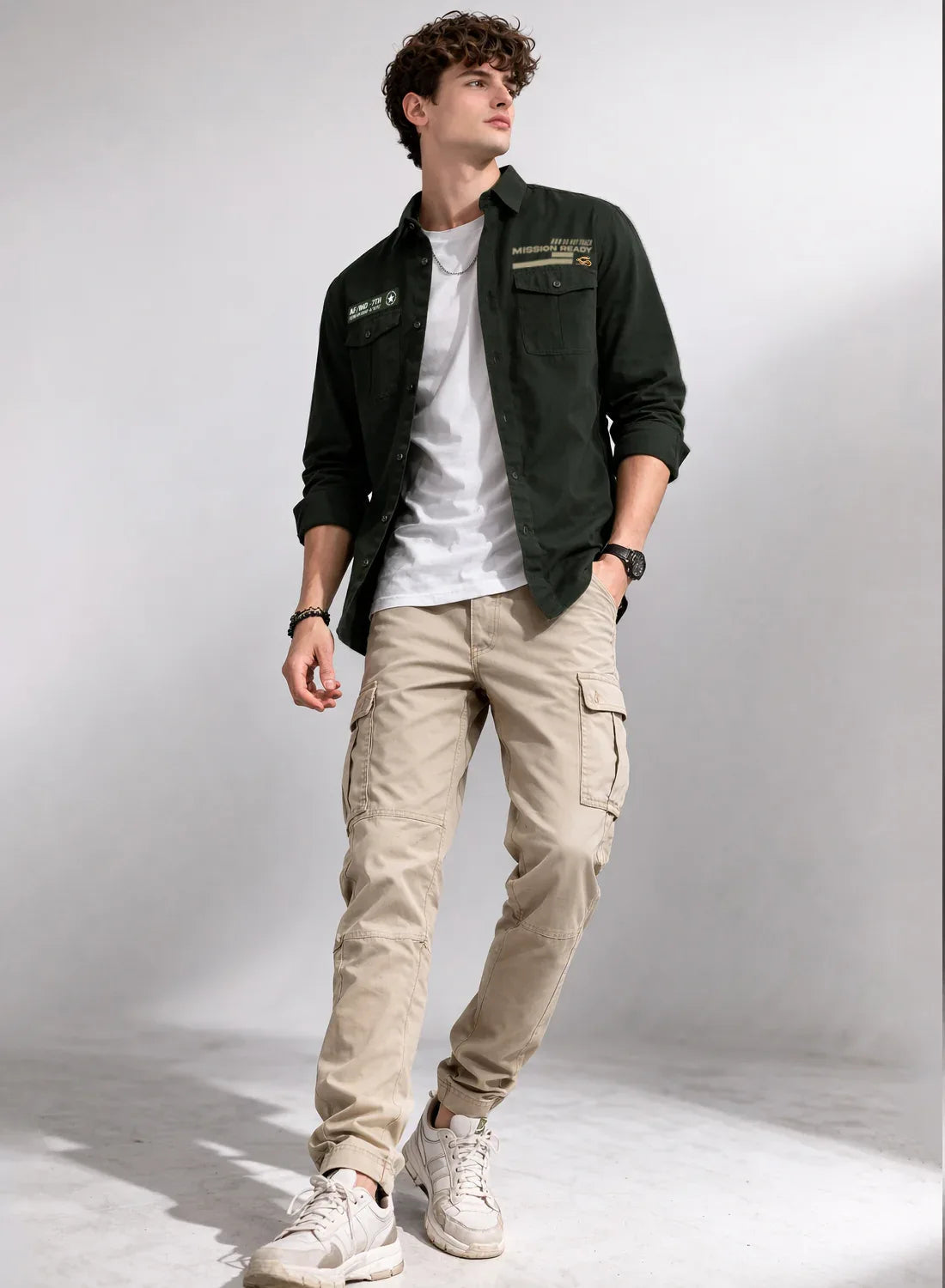 ADRO Mens Cargo Shirts in Regular Fit | Smart Dual Chest Pockets | Summer Military Jacket Style | Shacket Style Cotton Printed Shirt