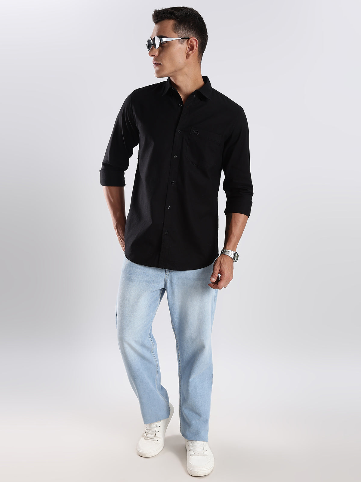 Solid Cotton Linen Black Shirt