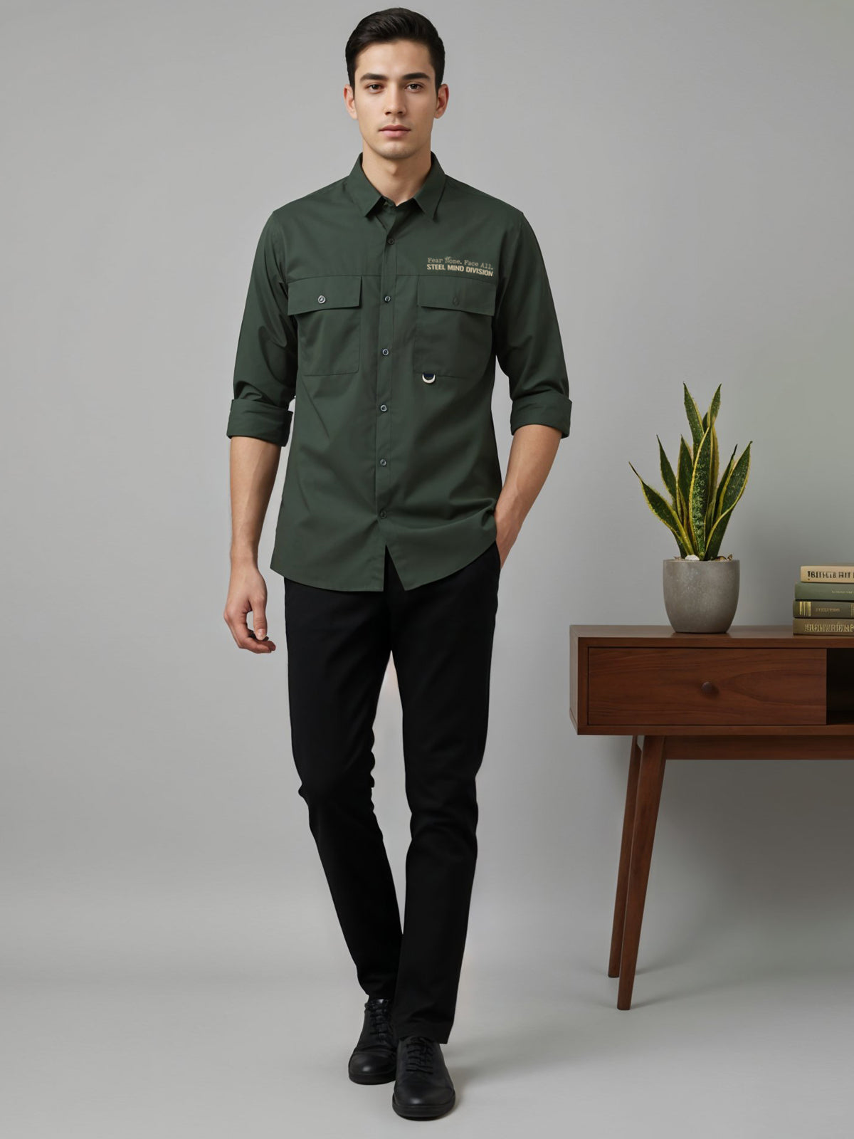 Adro Mens Cotton Twill Cargo Shirt Green