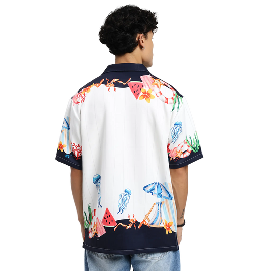 Vacay Club Half-Sleeves Printed White Shirt FLYAF