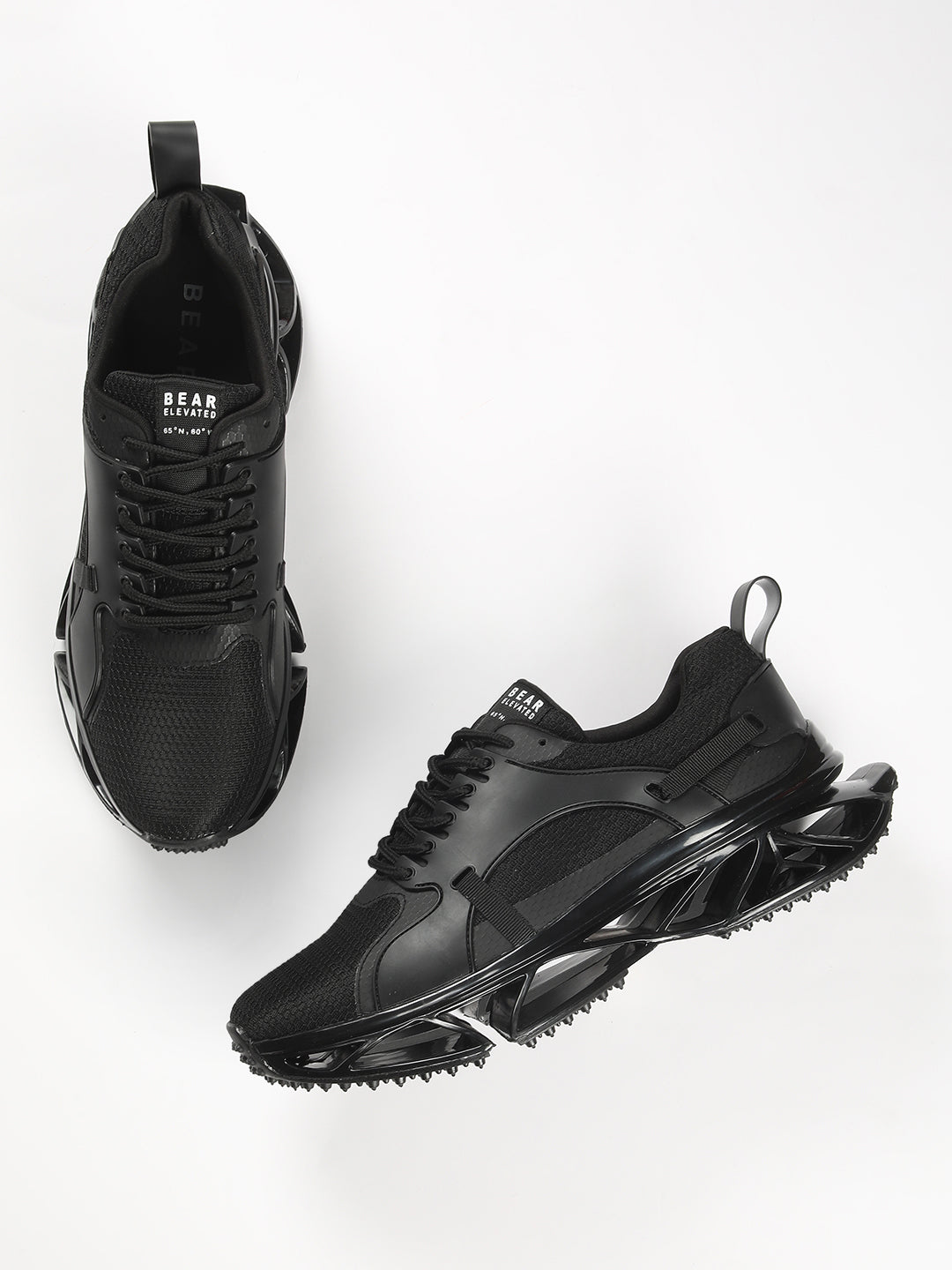 Men's Black Sneaker with Rubber Stitched Outlay on Mesh