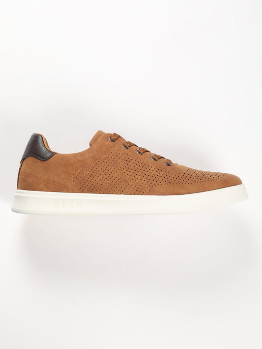 Men's Tan Casual Sneakers with Suede Finish