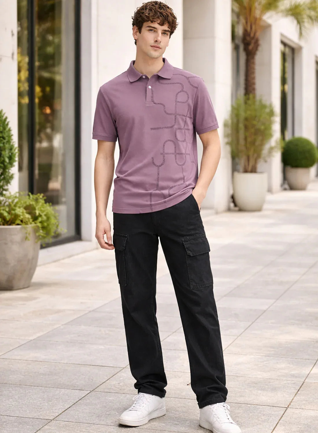 Adro Polo T-Shirt for Men | Allover Printed Polo T Shirt | Cotton Polo Tshirt