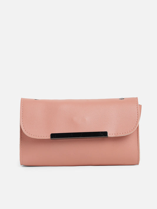 Pink Solid Vegan Leather Tote Bag With Pouch Set