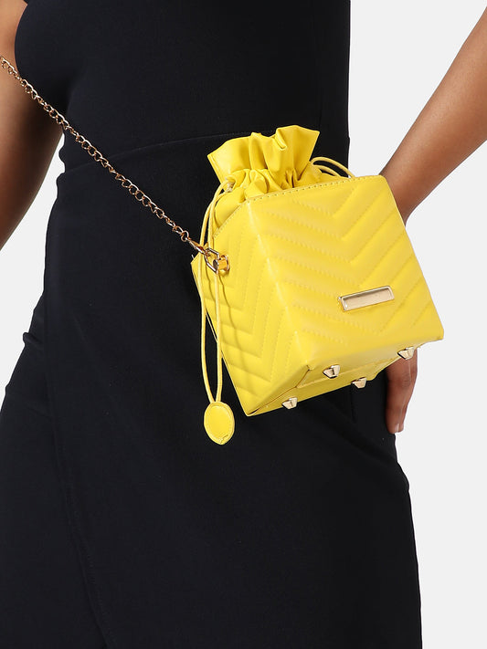 Yellow Quilted Vegan Leather Sling Bag