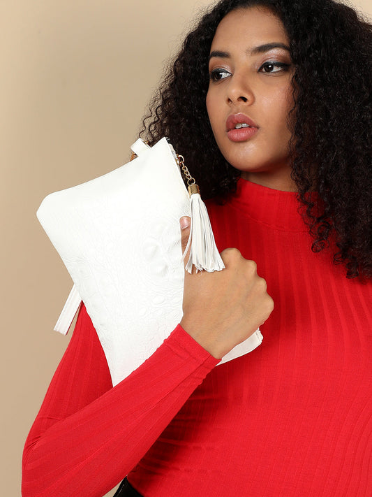 White Textured Vegan Leather Wallet