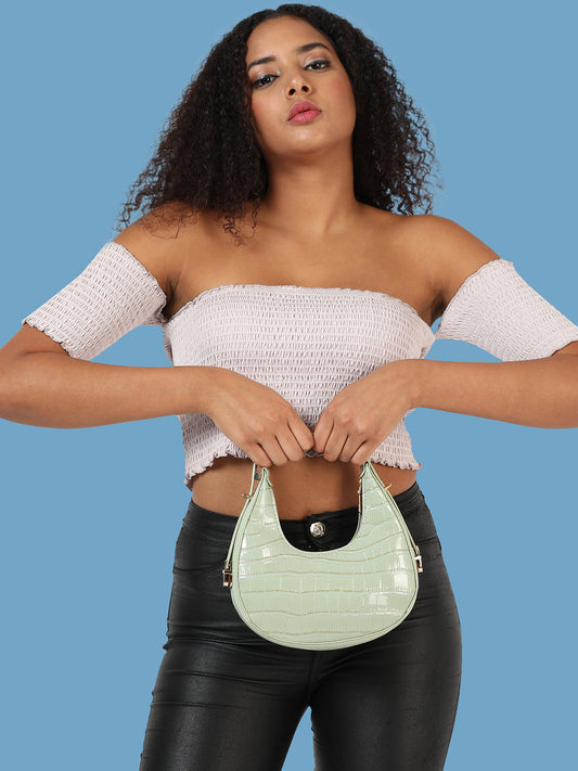 Green Textured Vegan Leather Handbag