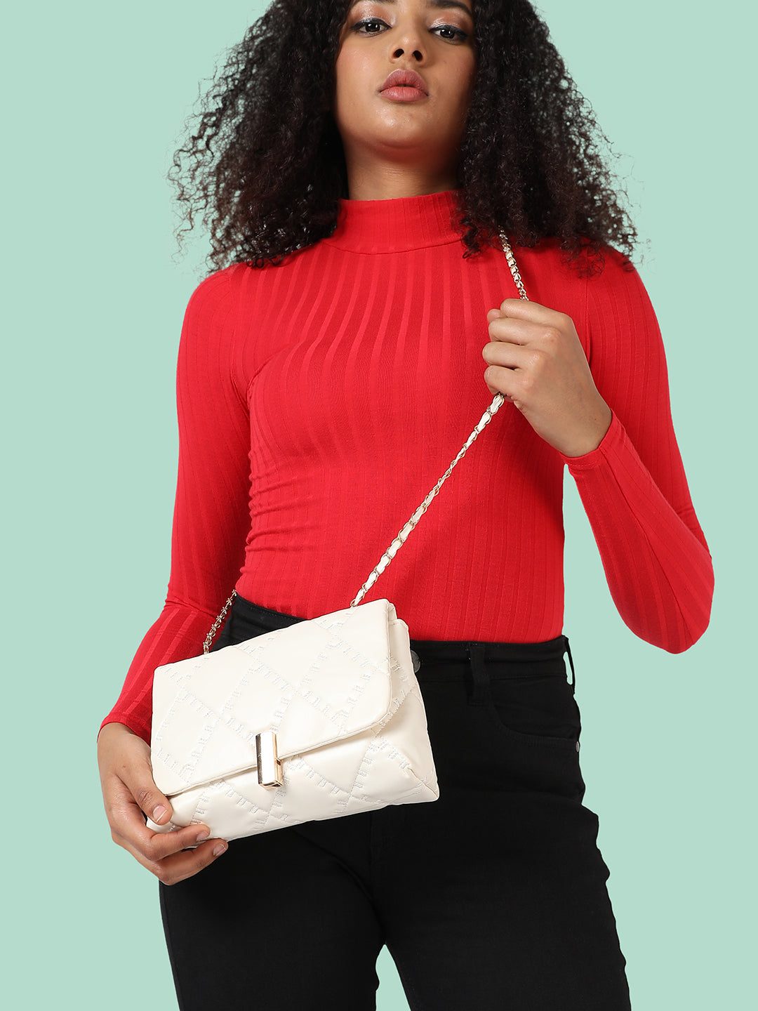 White Quilted Vegan Leather Sling Bag