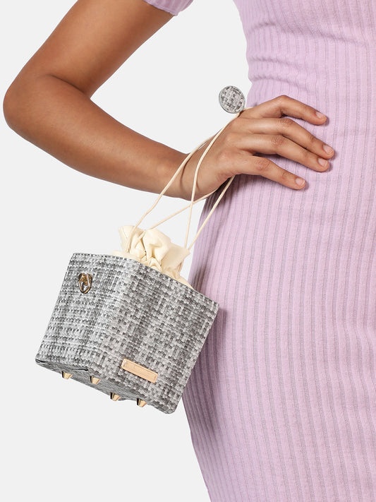 White Textured Vegan Leather Sling Bag