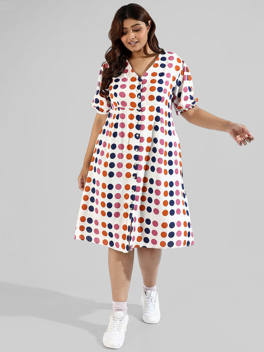 Polka Dot'S Design, Button Stylish Casual Dresses
