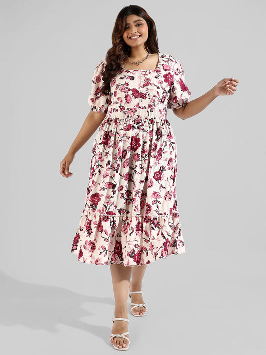 Floral Design, Button Stylish Casual Dresses
