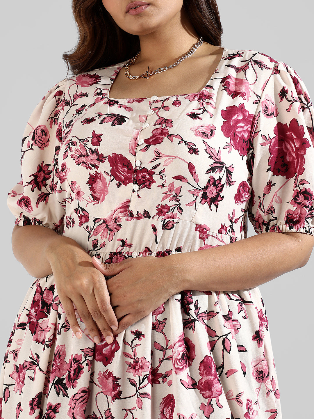 Instafab Plus Women Floral Design, Button Stylish Casual Dresses