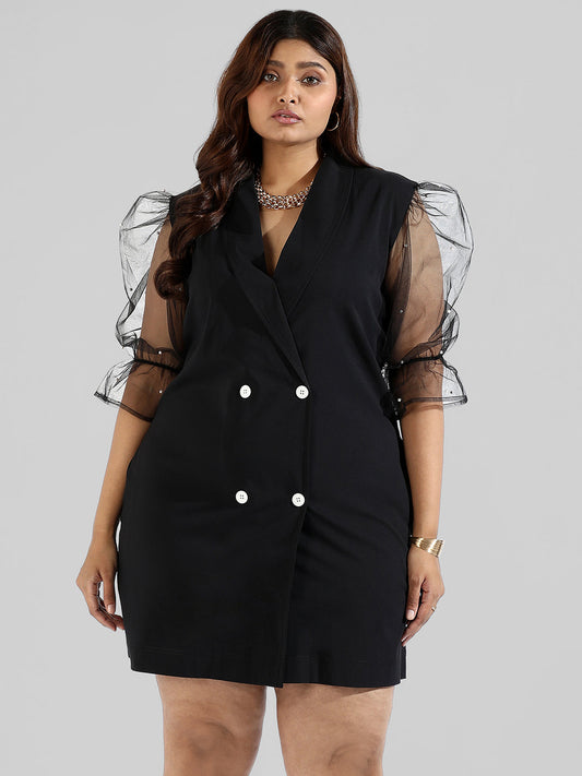 Solid Net Sleeve Stylish Casual Dresses