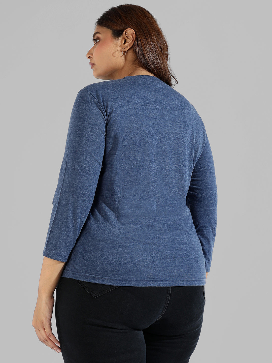 Solid Stylish Quarter Sleeve Round Neck Top