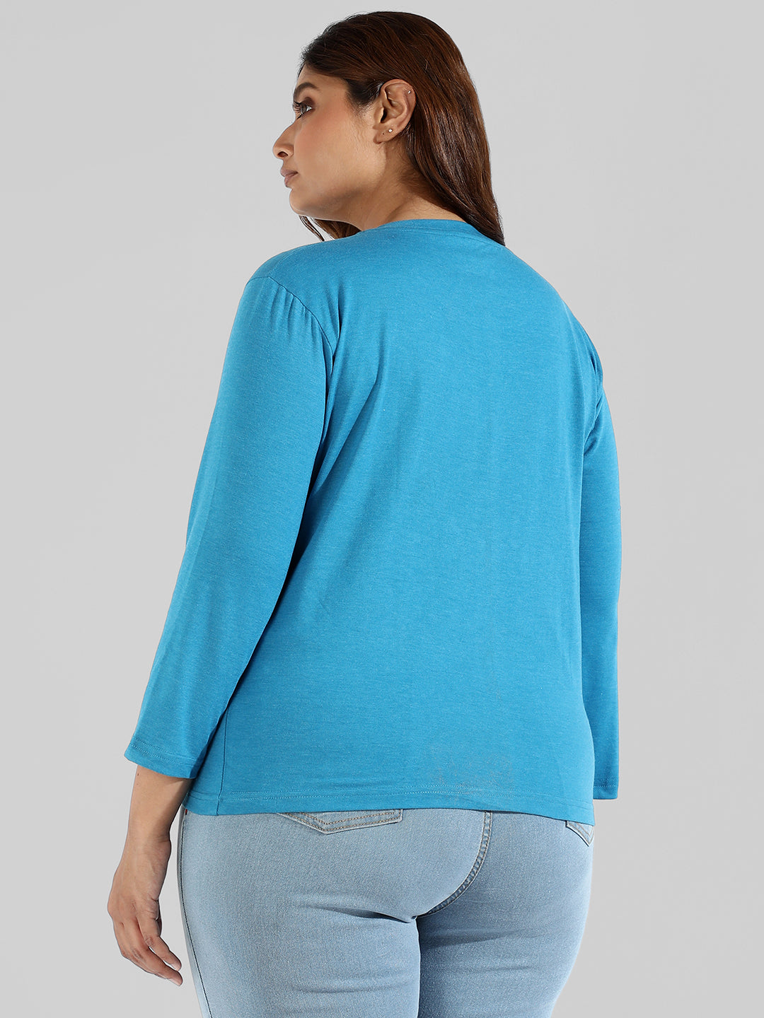 Solid Stylish Quarter Sleeve Round Neck Top