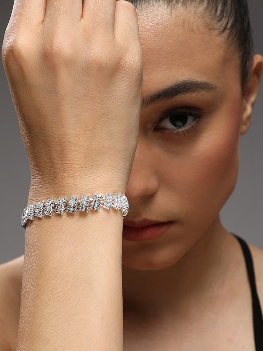 Silver Plated Artificial Stones Wraparound Bracelet