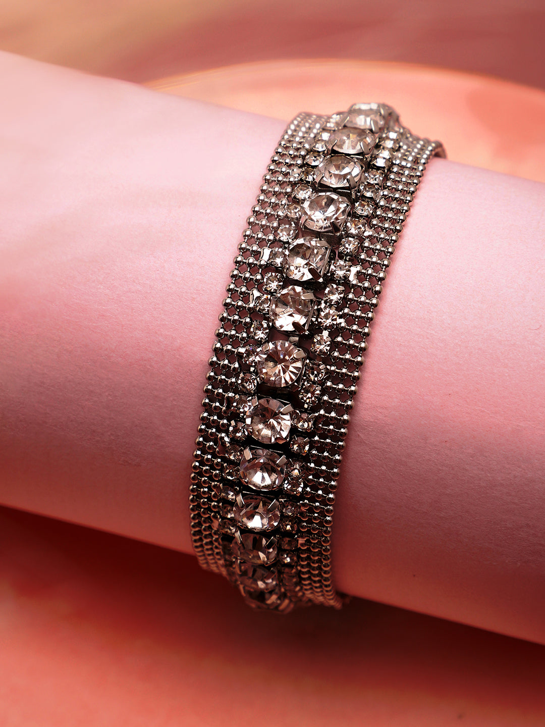 SILVER PLATED PARTY AMERICAN DIAMOND BRACELET FOR WOMEN