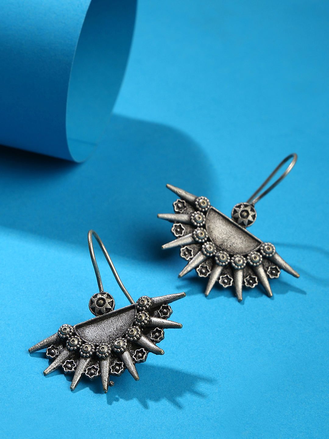 Crescent Shaped Silver-Plated Drop Earrings