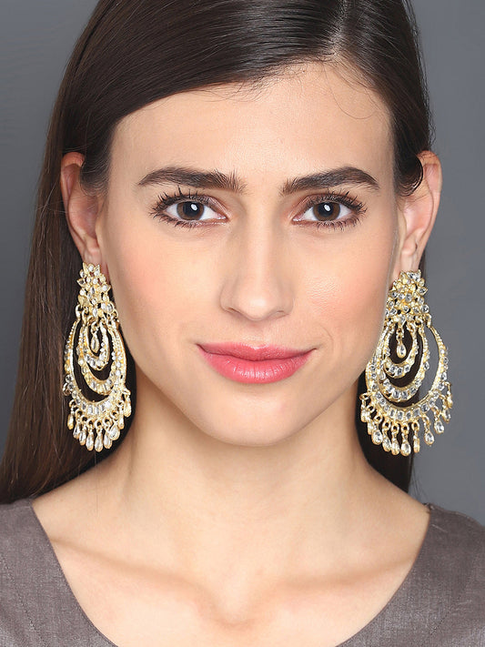 Rose-Gold Plated Kundan Chandbalis