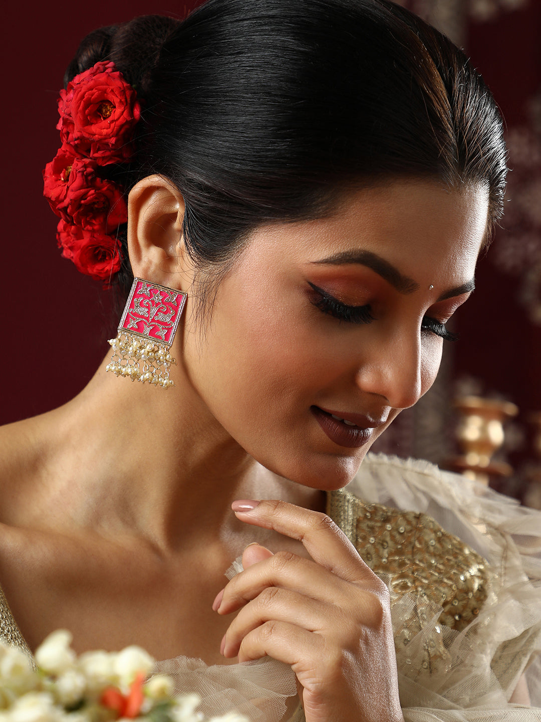 The Niloufar Drop Earrings - Barbie Pink-SOHEAR1104