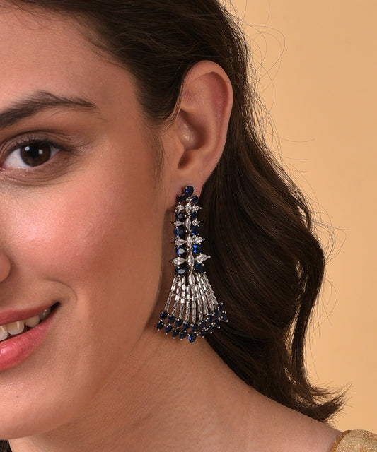 Silver Plated Designer Stone Drop Earring