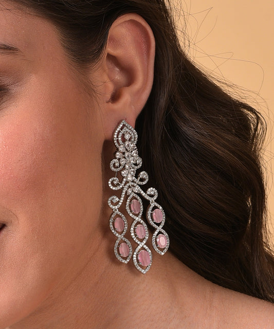 Silver Plated Designer Stone Drop Earring