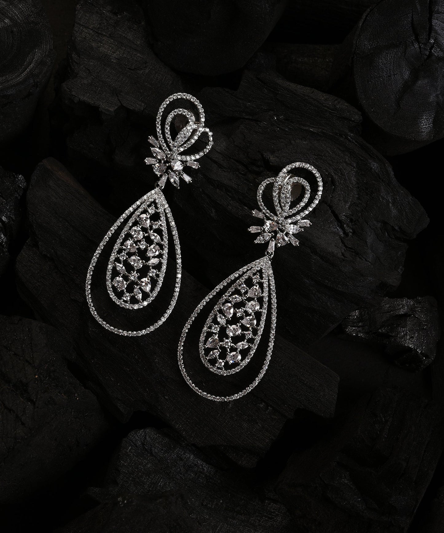 Silver Plated Designer Stone Drop Earring