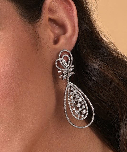 Silver Plated Designer Stone Drop Earring