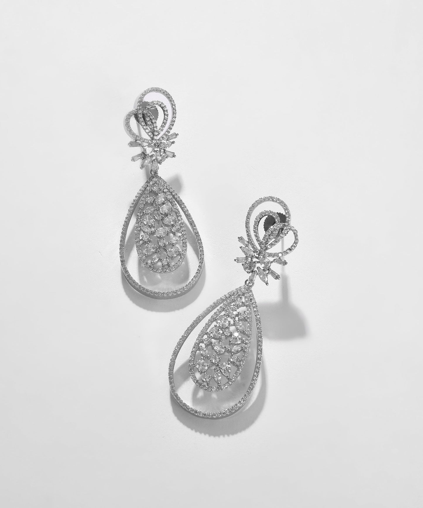 Silver Plated Designer Stone Drop Earring
