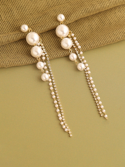 GOLD PLATED PARTY PEARLS DROP EARRING FOR WOMEN