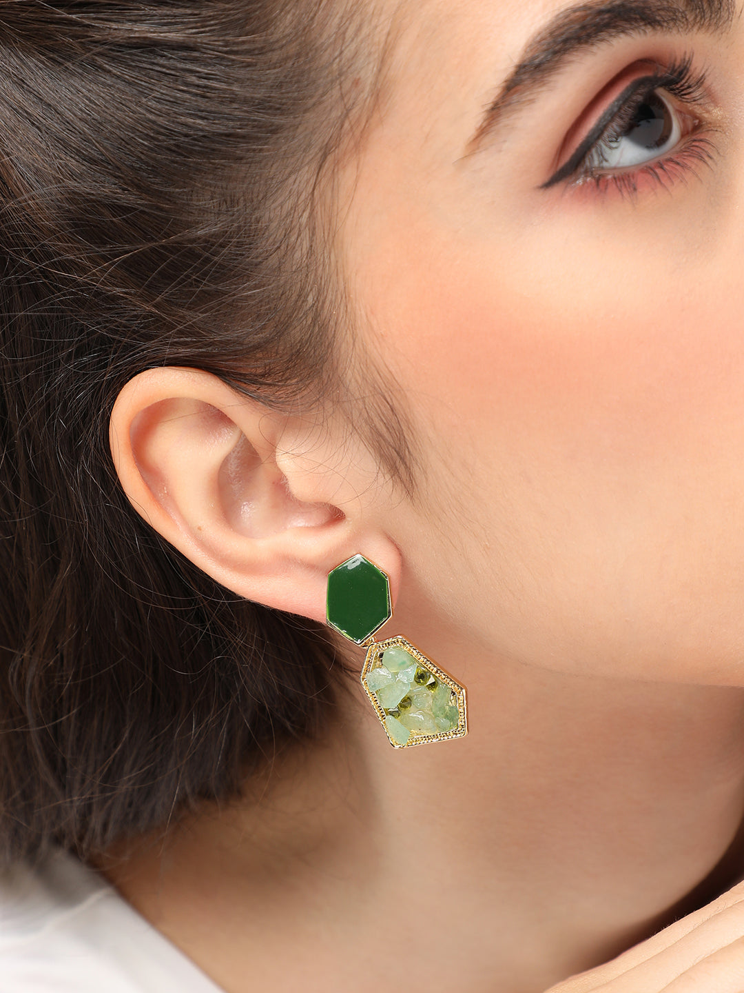 GOLD PLATED PARTY DESIGNER STONE DROP EARRING FOR WOMEN