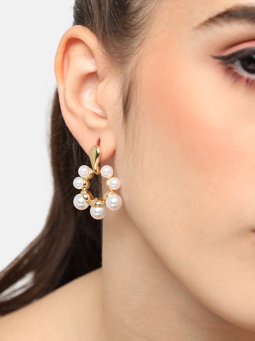GOLD PLATED PARTY PEARLS DROP EARRING FOR WOMEN