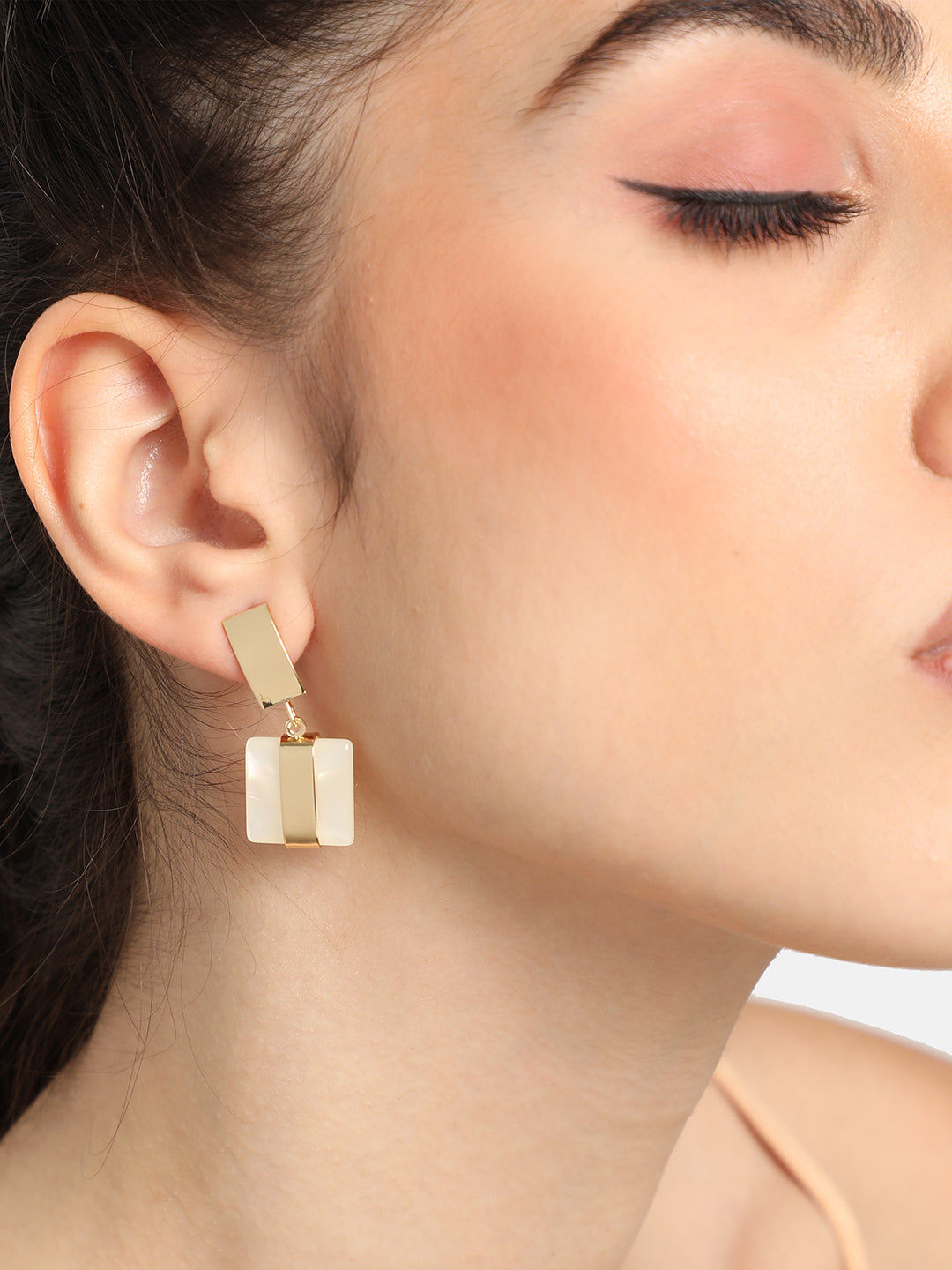 GOLD PLATED PARTY DESIGNER STONE DROP EARRING FOR WOMEN