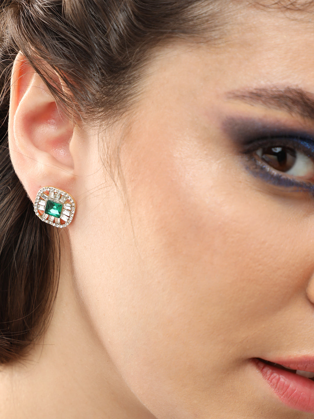 GOLD PLATED PARTY DESIGNER STONE STUD FOR WOMEN