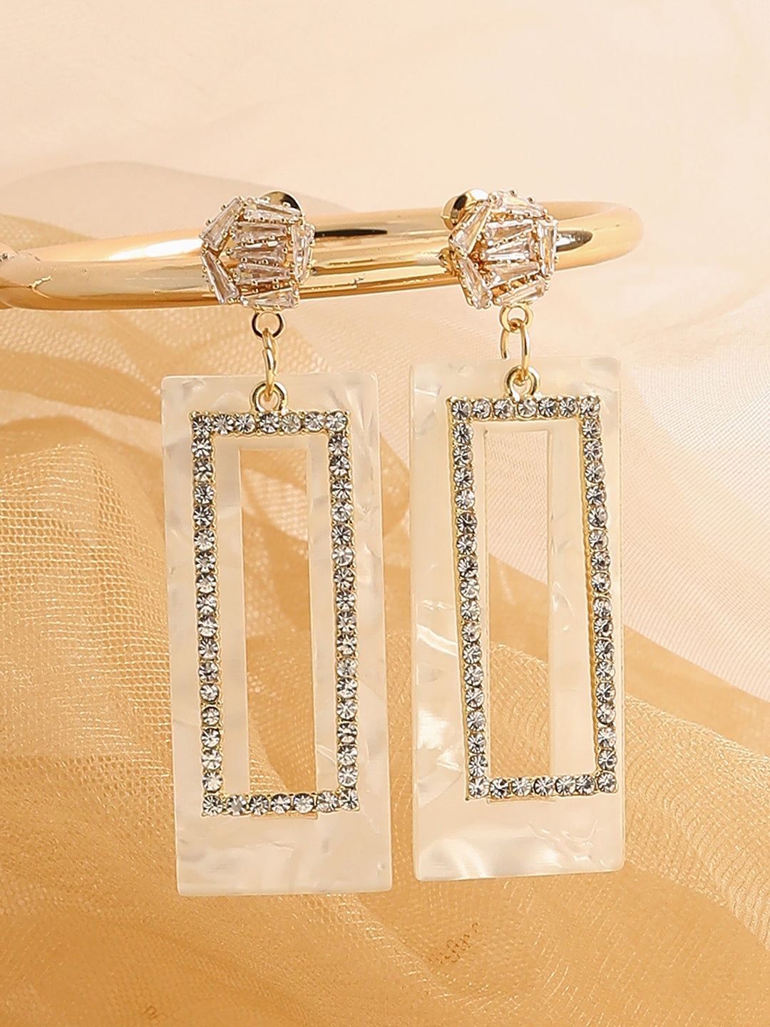 GOLD PLATED PARTY DESIGNER STONE DROP EARRING FOR WOMEN