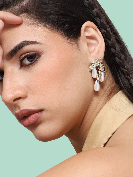 GOLD PLATED PARTY PEARLS DROP EARRING FOR WOMEN