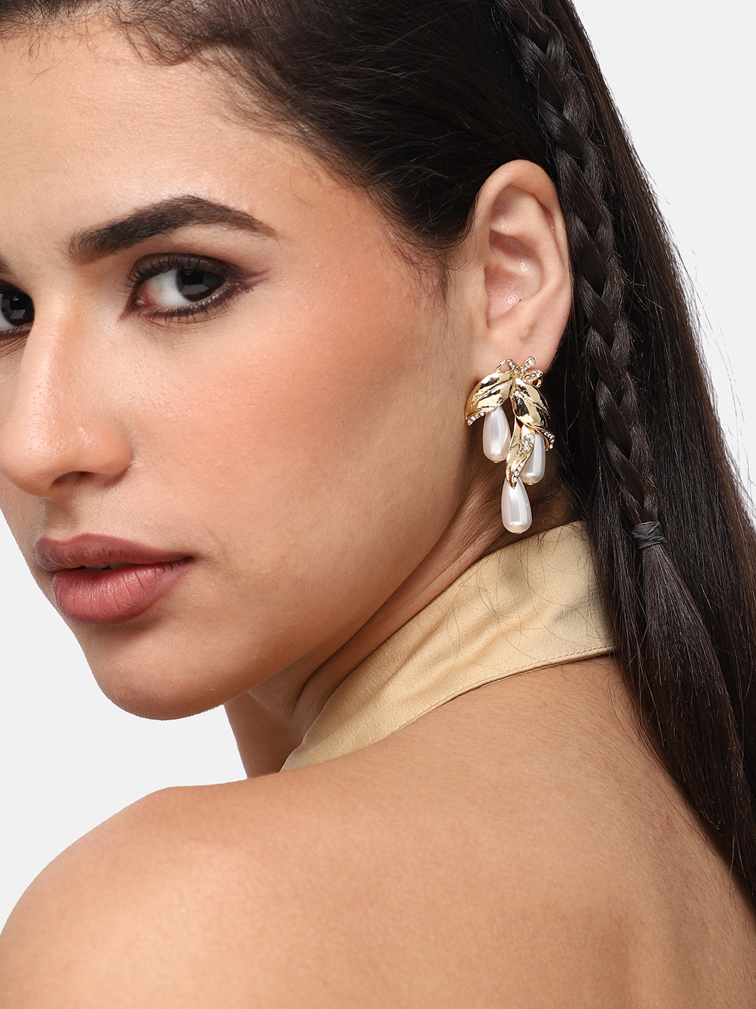 GOLD PLATED PARTY PEARLS DROP EARRING FOR WOMEN